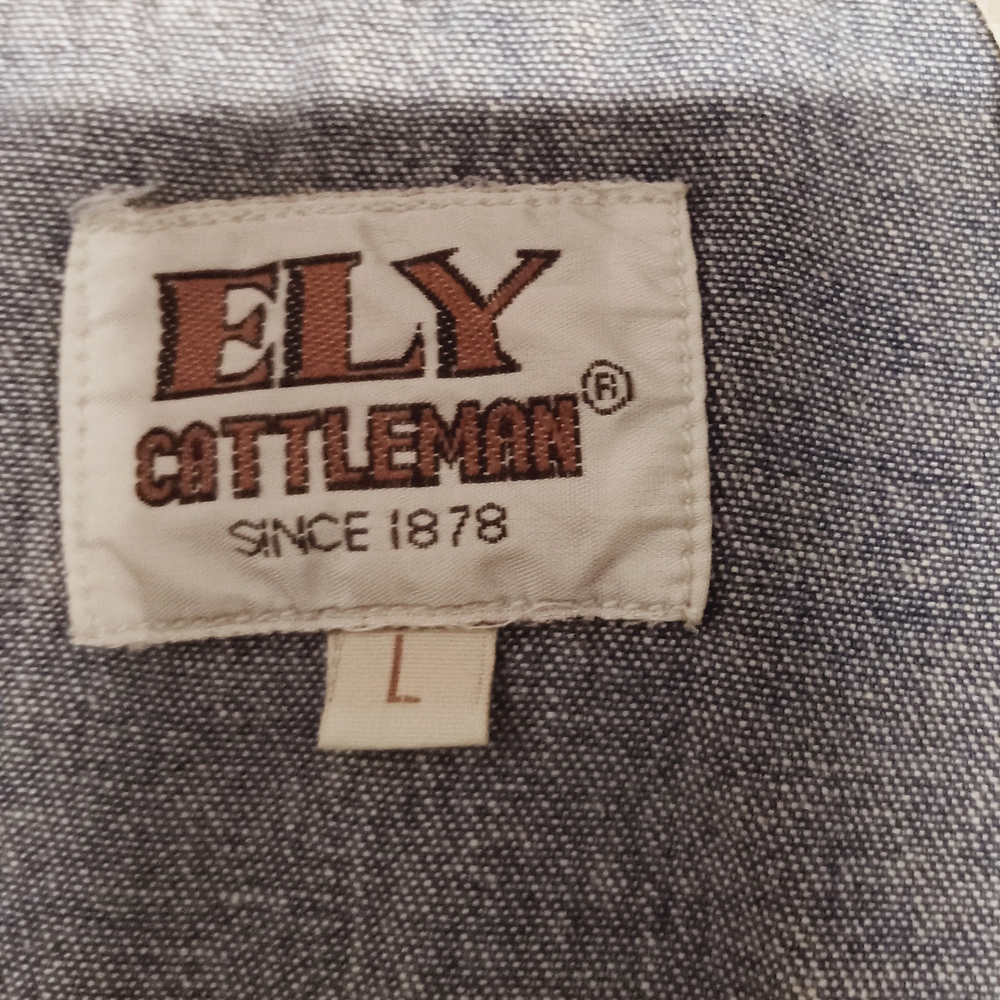Ely Cattleman Vintage Denim Western  Pearl Snap Long Sleeve Barn Shirt - Picture 2 of 13